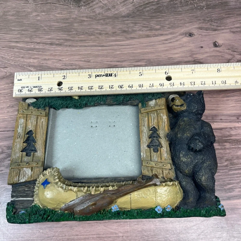Black Bear Canoe Picture Frame Brown Rustic Lodge Cabin Decor Resin
